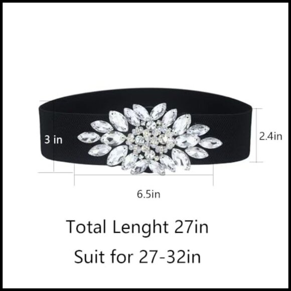 Elastic Rhinestone Belts for Women, Crystal Wide Stretchy Belts for Dress main image 5